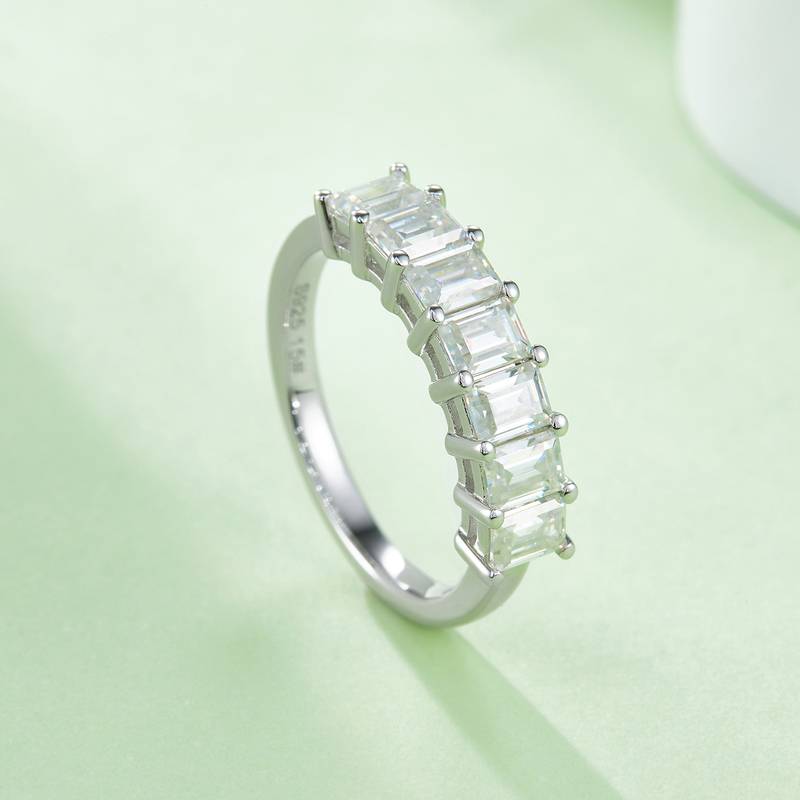 Rectangular S925 silver plated platinum moissanite diamond women's ring 2.1 carats D-grade